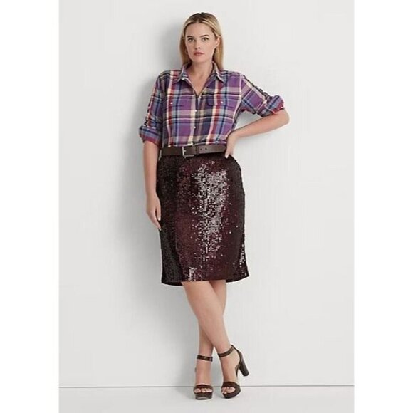 NEW! Lauren Ralph Lauren Women's 22W Sequined Tulle Pencil Skirt NWT $295 - Picture 2 of 5